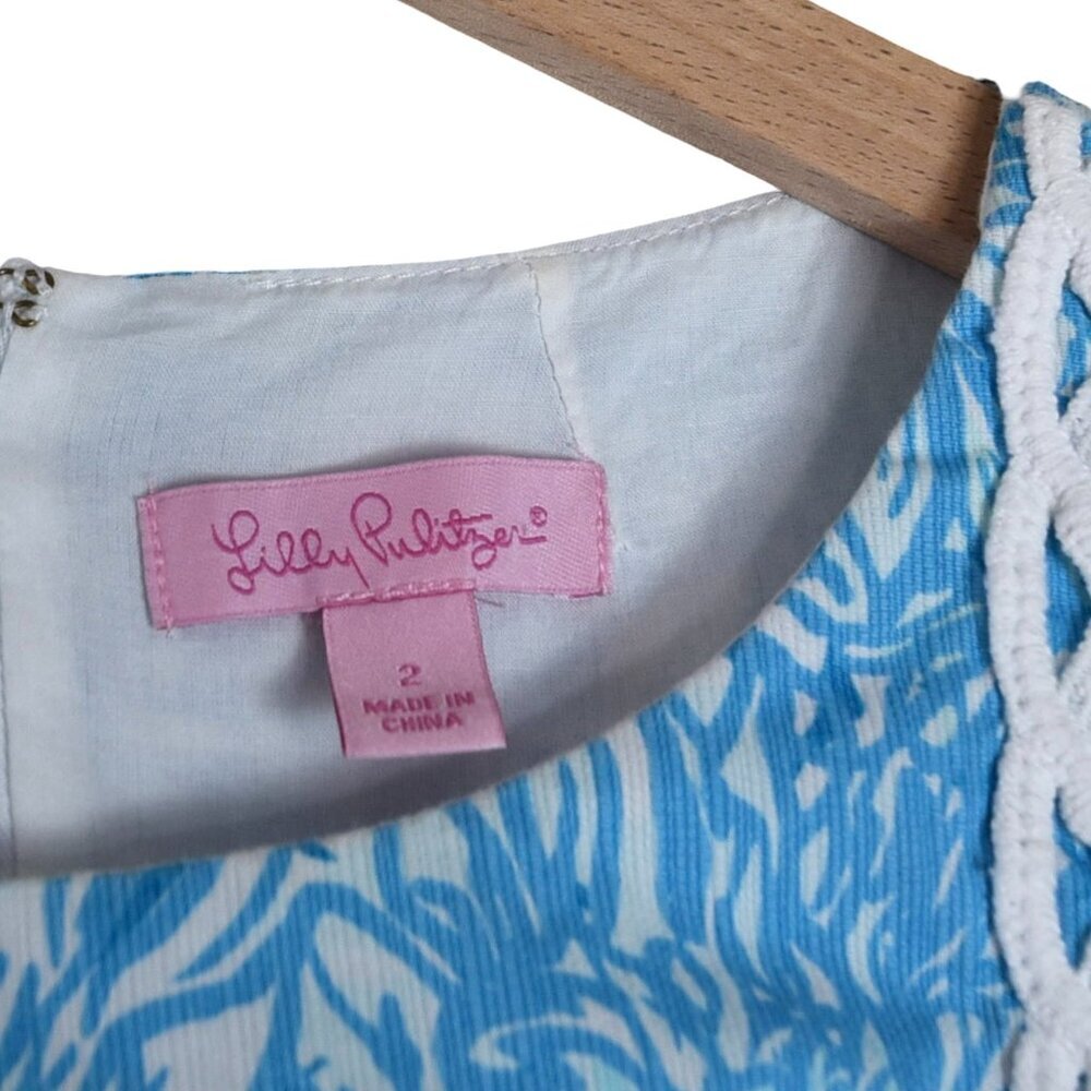 Lilly Pulitzer Blue Shift Dress 2 Floral Lace Trim Resort Coastal Classic Prep - Picture 9 of 9